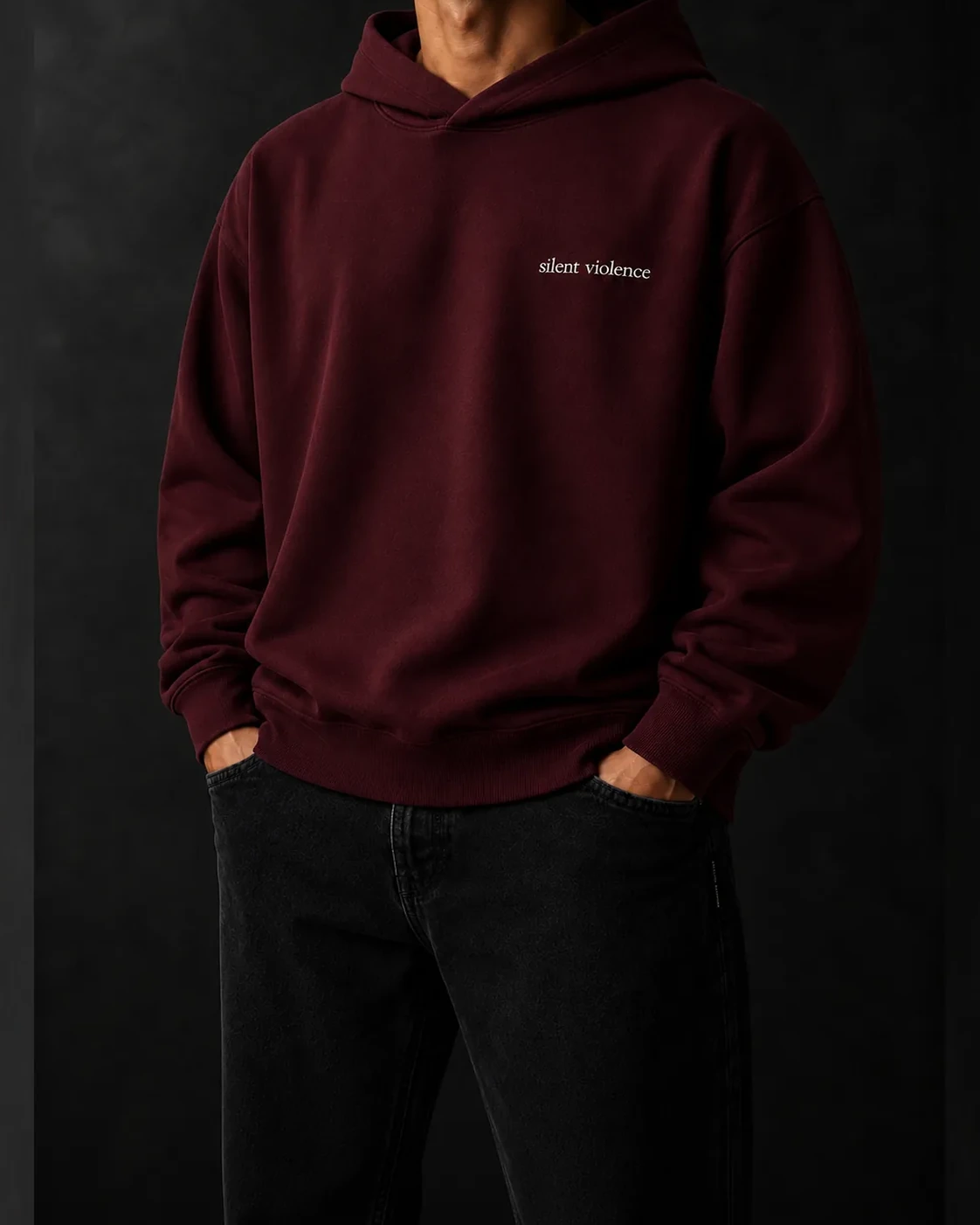 Signature Box Hoodie — Deep Oxblood